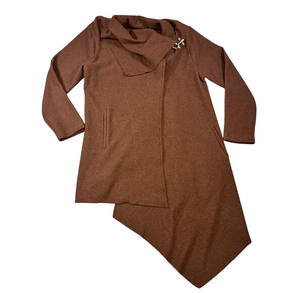 Garnet Hill Boiled Wool Asymmetrical Cut Coat Metal Clasp Brick Red Brown- Sz 16 - Picture 2 of 12